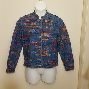 Chico's Sz 1 Tapestry & Threads Jean Artsy Jacket